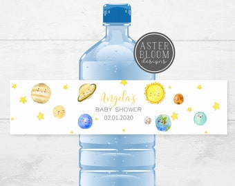 Space Baby Shower Water Bottle Labels Planet Water Labels Space Theme Water Bottle Labels  Water Bottle Labels Printable Labels Solar System