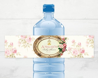 Tea Party Baby Shower Labels Personalized Baby Shower Water bottle Labels Vintage Baby Tea Party Shabby Chic Water Labels Floral High Tea