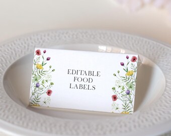 Wildflower Bridal Shower Place cards Floral Food Labels Floral Bridal Brunch Food Tent Cards Buffet Cards Flowers Bachelorette Wedding Card