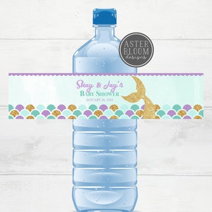 Mermaid Water Bottle Labels, Mermaid Baby Shower Party Labels, Digital Pregnant Mermaid Water Labels, Under the Sea Party Printables image 1