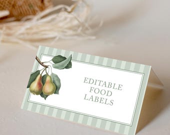 Pear Bridal Shower Place cards Perfect Pear Food Labels Fruit Bridal Brunch Food Tent Cards Buffet Cards Pear Bachelorette Wedding Card