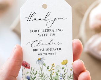 Wildflower Favor Tags Bridal Shower Party Tag Labels Wedding Shower Gift Tags Printable Floral Thank You Hang Tags Flower Place Cards