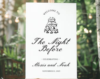 The Night Before Rehearsal Dinner Welcome Sign, Modern Minimalist Bridal Shower Poster, Custom Personalized Elegant Wedding Acrylic Signage