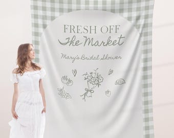 Fresh off the Marker Bridal Shower Backdrop Farmer's Market Wedding Floral Market Bridal Flower Bachelorette Fabric Banner Baby Shower