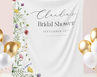 Bridal Shower Wildflower Backdrop Bridal Brunch Floral Fabric Backdrop Wild Flower Wedding Banner Sign Fall Bride Sign Large Photo Booth