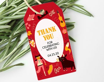 Paella Party Favor Tags Flamenco Gift Tags Rehearsal Dinner Printable Favor Tags Sangria and Tapas Thank You Tags Spain Wine Bottle Tags