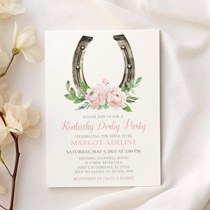 Kentucky Derby Invitation Pink Horseshoe Derby Party Bridal Shower Invite Shes Off to the Altar Bachelorette Talk Derby to Me Wedding Shower