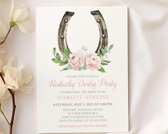 Kentucky Derby Invitation Pink Horseshoe Derby Party Bridal Shower Invite Shes Off to the Altar Bachelorette Talk Derby to Me Wedding Shower