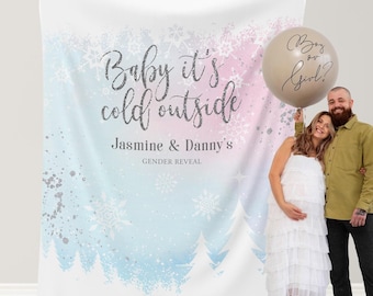 Winter Gender Reveal Backdrop Baby its Cold Outside Baby Shower Banner Christmas Backdrop Winter Wonderland Twin Gender Reveal Banner Sign