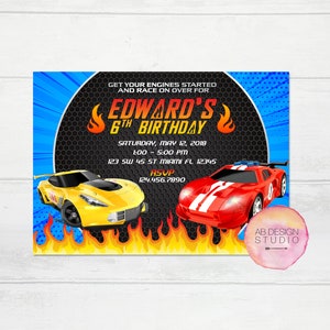Race Car Birthday Invite, Hot Rod Party Invitations, Cars Invitation, Racing Wheels Theme Party Decorations, Boy Birthday Party Invitations