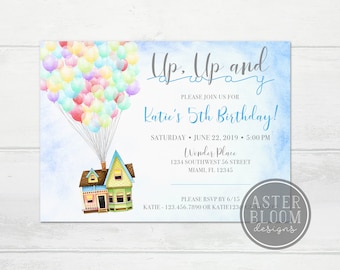 UP Birthday Party Invitation, UP Invite, Balloon House Party Invite, Adventure is out there Digital Printable Invitation, Up Up and Away