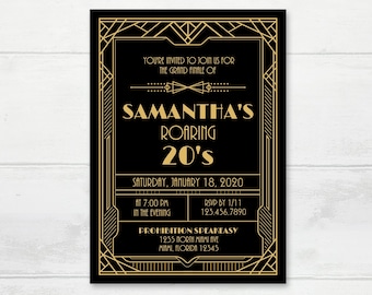 Art Deco Invitation Template, Speakeasy Party Editable Invite, Gold Roaring 20s Birthday Invitation,  1920's Invitation, Flapper Invitation