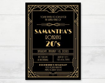 Art Deco Invitation Template, Speakeasy Party Editable Invite, Gold Roaring 20s Birthday Invitation,  1920's Invitation, Flapper Invitation