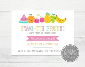 Two-tti Frutti Invitation, Cute Fruit Party Invite, Kawaii fruit invitation, Fruity Birthday Party, Colorful Fruits Invitation, Summer Party