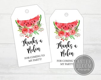 Watermelon Favor Tags, Watermelon Party Tags, One in a Melon Printable Thank You Tag, Thanks a Melon Labels, Watermelon Party Bag Tags