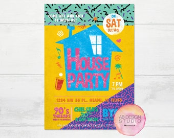 90s Party Invitation - 90's Birthday Party Invitation - House Party Invitation - Kickback Invitation - 80s Party Invitation - I love the 90s