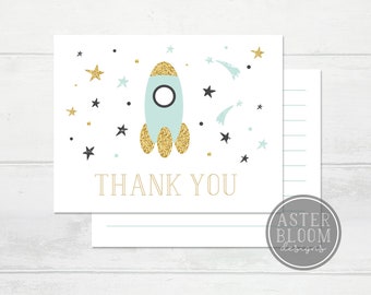 Space Thank You Card - Rocket Card - Space A2 Thank You Card - Baby Shower Thank You / Greeting Card