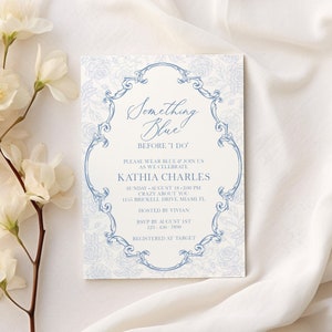 Something Blue Before I Do Invitation Template Vintage Floral Bridal Shower Wedding Invite Dusty Blue Editable Invitations Bridgeton