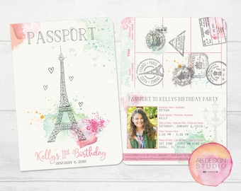 Paris Birthday Party Invite Passport Invitation Parisian Theme Paris Bridal Shower Card French Inspired Invitations Travel Sweet 16 Invites