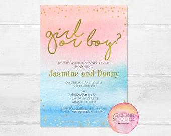 Gender Reveal Invitation, Girl or Boy Gender Reveal Party, Pink or Blue Gender Reveal Invite, He or She,What will it be Printable Invitation