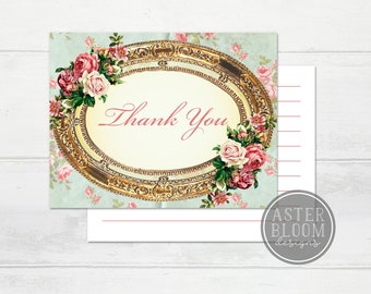 Tea Party Thank You Card, High Tea Card, Vintage Victorian A2 Thank You Card, Baby/Bridal Shower Thank You / Greeting Card,Marie Floral Card