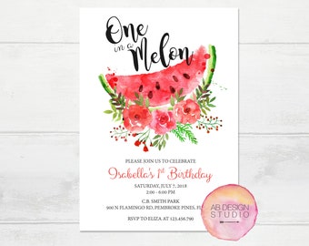 One in a Melon Invitation - Watermelon Birthday Party Invite - Watermelon Invitation - Sweet Watermelon Invitation - First Birthday Invite