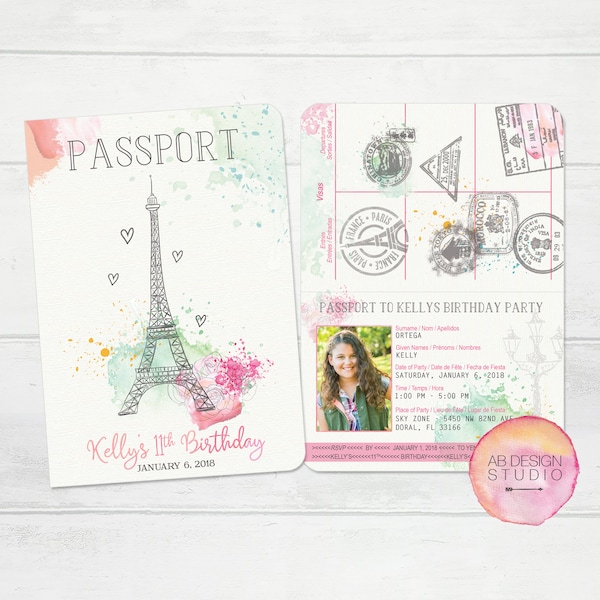 Paris Birthday Party Invite Passport Invitation Parisian Theme Paris Bridal Shower Card French Inspired Invitations Travel Sweet 16 Invites