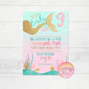 Mermaid Birthday Invitation, Mermaid Invite, Little Mermaid Party, Under the Sea Theme, Glitter Mermaid Party Printable Invitation, Ariel image 1