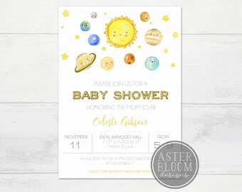 Space Theme Baby Shower Invitation Solar System Invitation Planets Baby Shower Invite Out of this world Invitations Outer Space Twin Shower