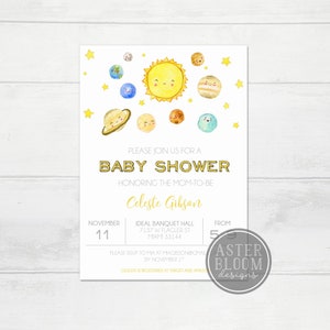 Space Theme Baby Shower Invitation Solar System Invitation Planets Baby Shower Invite Out of this world Invitations Outer Space Twin Shower image 1