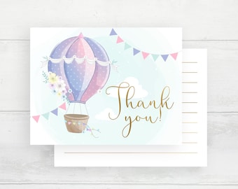 Hot Air Balloon Thank You Card, Oh the Places She Will Go Baby Shower Card, Balloon A2 Thank You Card, Baby Shower Thank You / Greeting Card