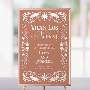 Vivan Los Novios Wedding Welcome Sign Mexican Talavera Wedding Paper Picado Barro Wedding Shower Nuestra Boda Mexicano Editable Template