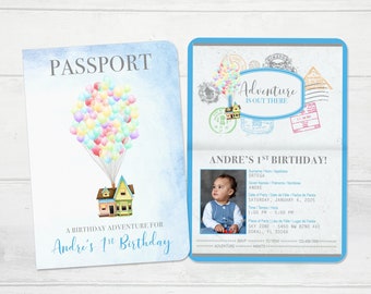 UP Geburtstag Passport Einladung UP Party einladen Ballon-Haus-Party einladen Abenteuer ist draußen Einladung Auf und Weg UP Film-Party
