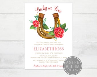 Kentucky Derby Invitation, Lucky in Love Bridal Shower Invitation, Derby Bridal Invite, Horse Racing Party, Watercolor Florals Shower