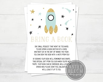 Space Baby Book Request Card, Rocket Ship Baby Shower Books for Baby Card Printable, Bring a Book Instead of a Card, Book Request InsertCard