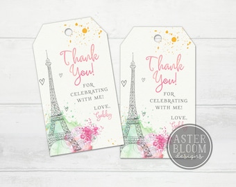 Paris Favor Tags, Paris Birthday Party Gift Tags, Ooh Lala Thank You Tags, Eiffel Tower Sweet 16 Theme, Passport to Paris Baby Shower