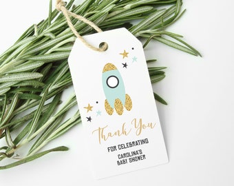 Space Baby Shower Favor Tags Rocket Gift Tags Spaceship Printable Favor Party Tags Over the Moon Space Themed Baby Shower Thank You Tags