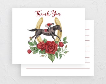 Kentucky Derby Thank You Card Derby Jockey Run for the Roses Greeting Card Template Red Roses Derby Card Printable Party Horse Race Card