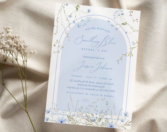 Something Blue Before I Do Bridal Shower Invitation Template Wildflower Wedding Invite Dusty Blue Editable Invitations Vintage Floral Card
