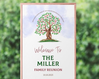 Family Reunion Welcome Sign Template Family Tree Party Printable Banner Picnic Gathering Tree Summer BBQ Editable Poster