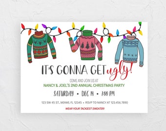 Ugly Sweater Christmas Party Invitation, Holiday Party Invite, Tacky Sweater Party, Festive Holiday Party Editable Template, Funny XmasParty