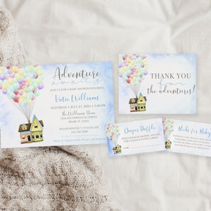 Paquete de invitaciones para baby shower de UP Plantilla de invitación de Adventure Awaits Tema de UP Descarga instantánea Invitaciones editables Película de UP Imprimible