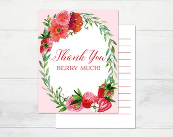 Strawberry Thank You Card Thank You Berry Much Card Strawberry Shortcake A2 Thank You Card 1st Birthday Fruit Party Thank You Greeting Card