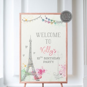 Paris Birthday Party Welcome Sign, Paris Theme Sign, Eiffel Tower Welcome Poster, Parisian French Birthday Welcome Sign, Tween Party Signs