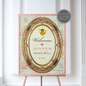 Vintage Tea Party Welcome Sign - Bridal Shower Welcome Sign - Tea Party Wedding Welcome Poster - High Tea Entrance Sign