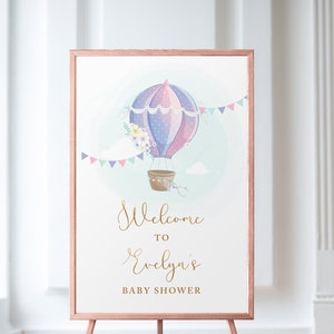 Hot Air Balloon Welcome Sign Up, Up and Away Birthday Sign Hot Air Balloon Baby Shower Poster Travel Party Welcome Sign Adventure Awaits