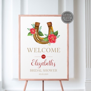 Letrero de bienvenida para despedida de soltera en el Derby de Kentucky, letrero de entrada con "Suerte en el amor", póster de bienvenida con herraduras, letrero de bienvenida para despedida de soltera en carreras de caballos