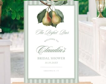 Pear Bridal Shower Welcome Sign Perfect Pear Fall Wedding Entrance Poster, Bridal Brunch Board Template Fruit Reception