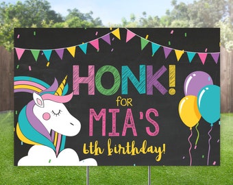 Birthday Yard Sign, Honk Unicorn Lawn Sign, Colorful Outdoor Banner, Outdoor Balloon Yard Sign, Honk Personalized Bday Party Sign