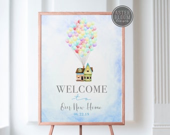 UP House Warming Willkommensschild, UP Einweihungsparty Zeichen, Ballon Haus Home Sweet Home, neues Haus Willkommen Poster, Geburtstag Willkommensschild